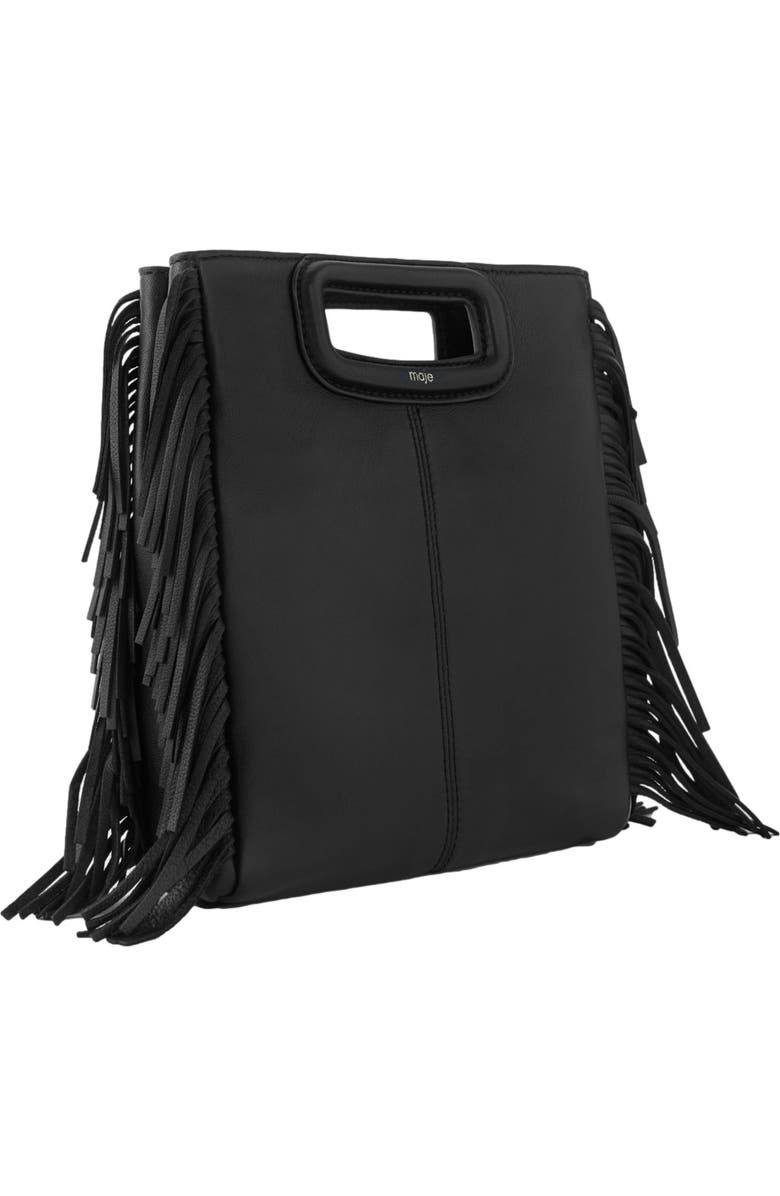 maje Smooth leather M bag with fringing, Alternate, color, Black