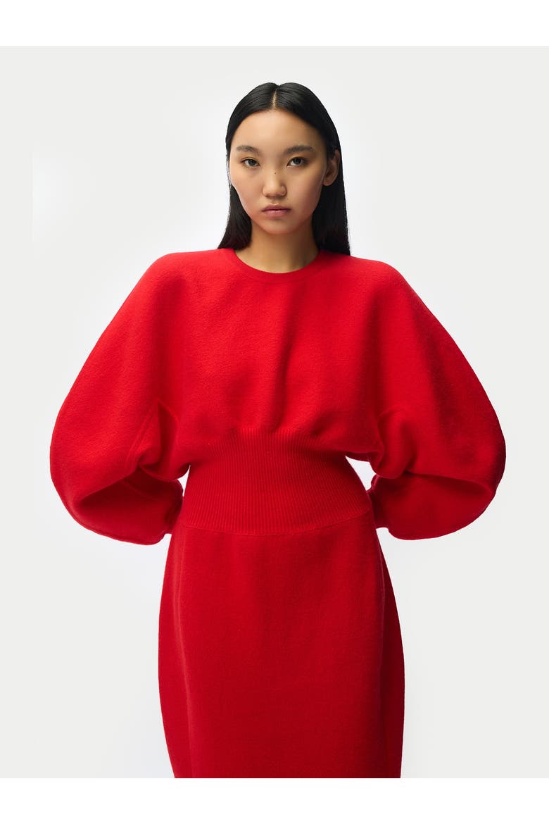 Cashmere Sculptural Dress, Alternate, color, fiery red