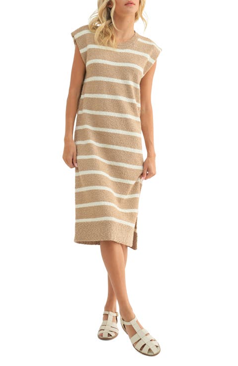 Stripe Cap Sleeve Midi Sweater Dress