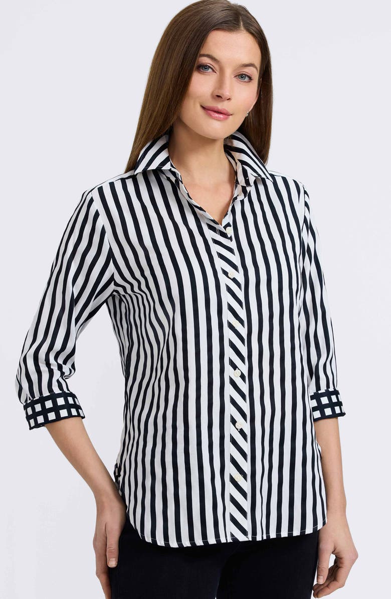 Foxcroft Meghan Stripe Cotton Button-Up Shirt, Alternate, color, White/ Black
