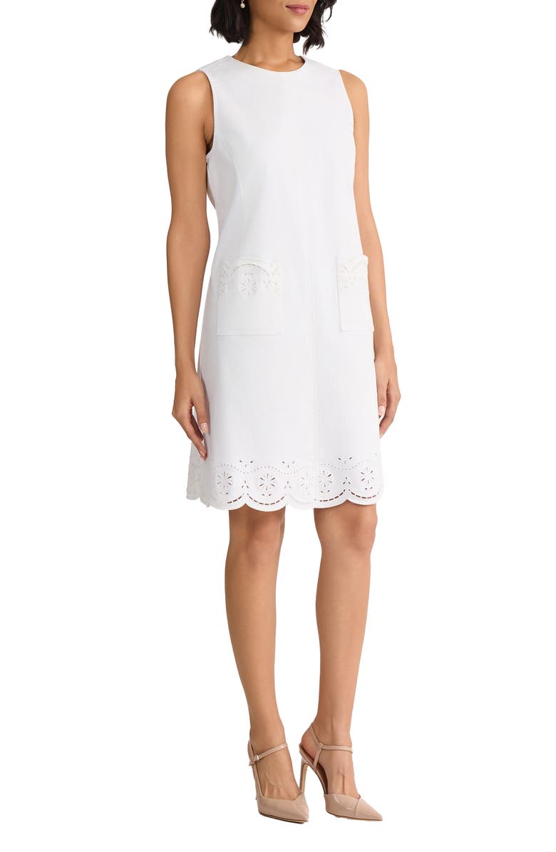 Jones New York Eyelet Embroidery Sleeveless Minidress, Alternate, color, Soft White