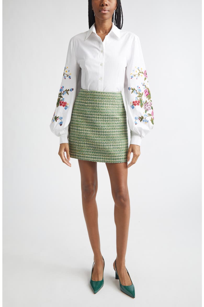 Embroidered Stretch Cotton Button-Up Shirt, Alternate, color, WHITE