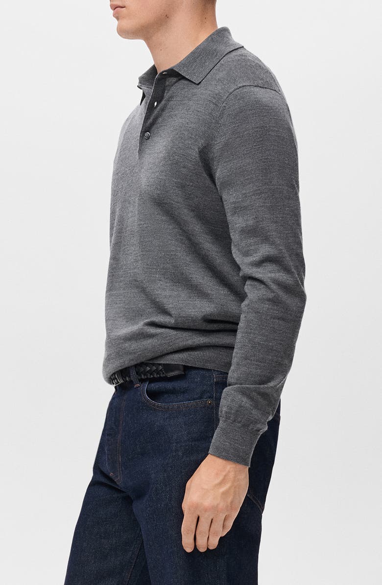 MANGO Wool Sweater Polo, Alternate, color, Medium Heather Grey