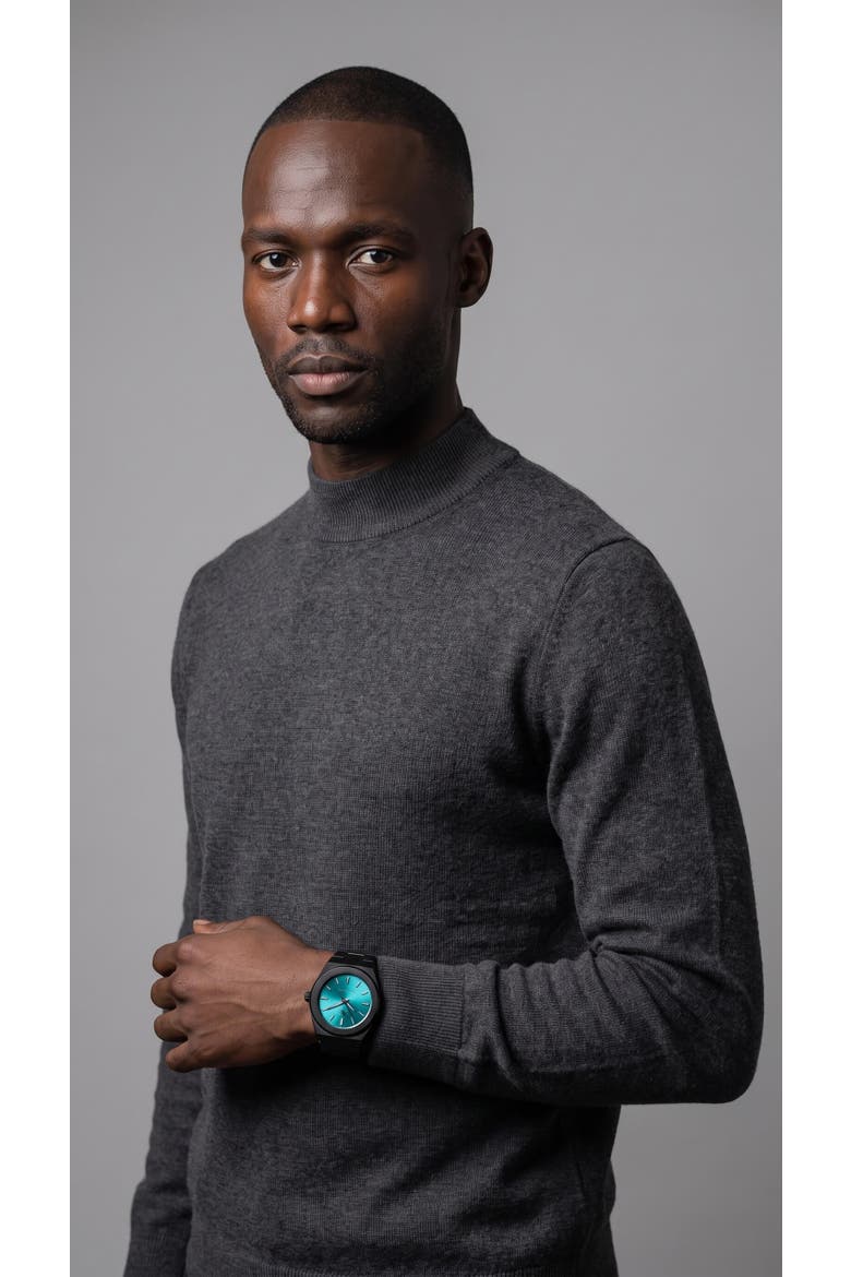Elevate Link Maldives Swiss Bracelet Link Watch, 42MM, Alternate, color, Obsidian Black/Aqua