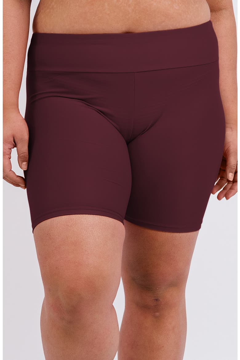 Plus Size Mid-Thigh Swim Shorts, Main, color, Wine