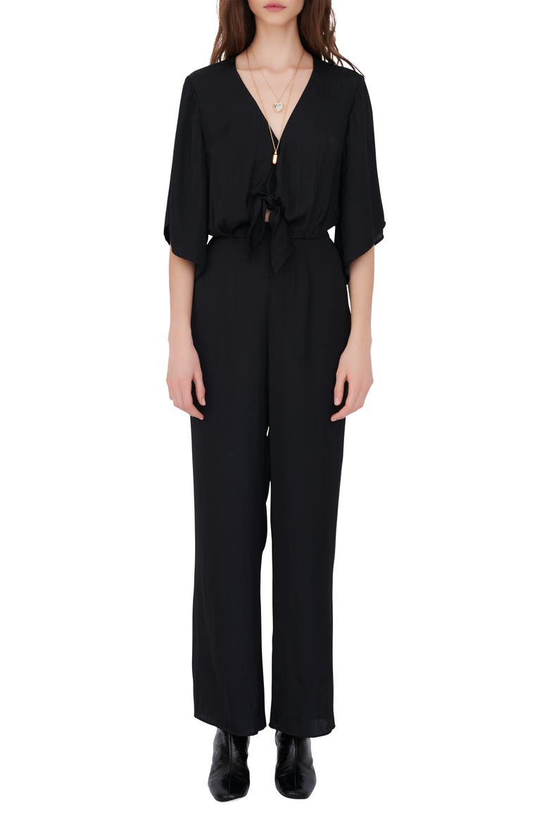 Tie Front Jumpsuit, Main, color, BLACK