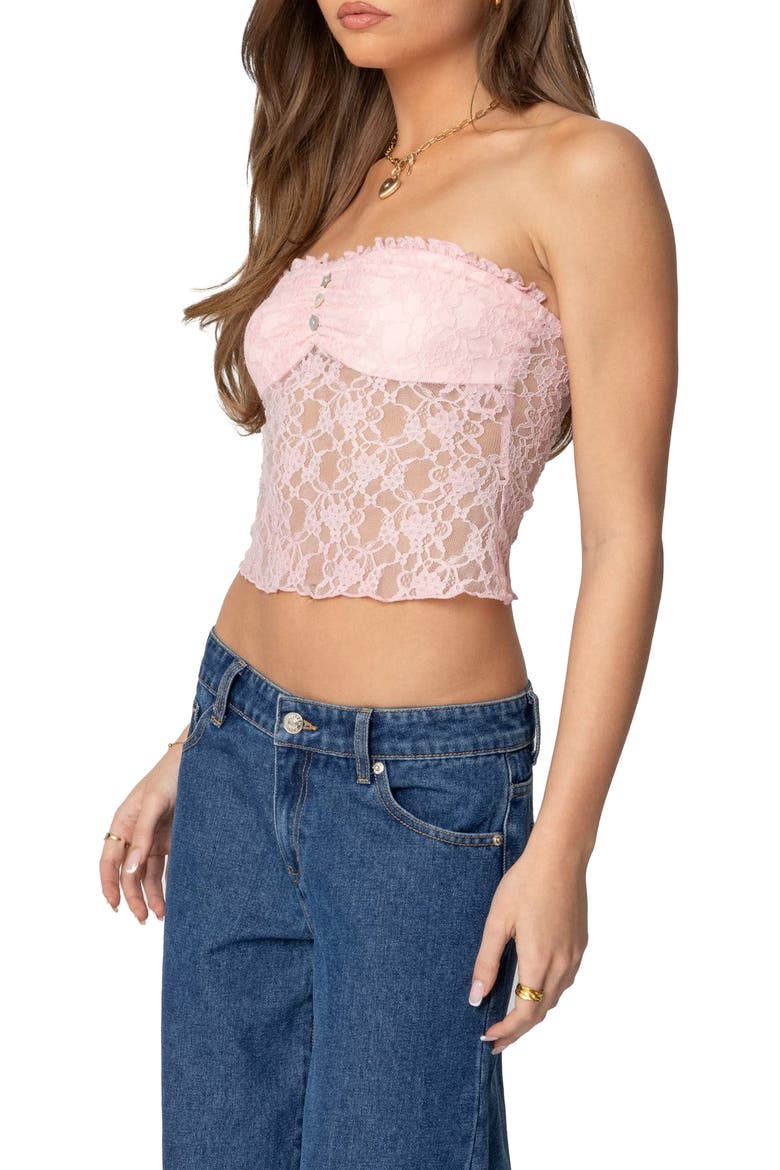 Odilia Strapless Sheer Lace Crop Top, Alternate, color, LIGHT-PINK