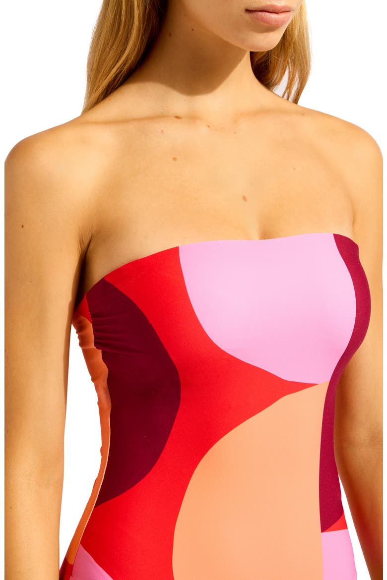 Bandeau High Leg One-Piece Swimsuit, Alternate, color, FLAME