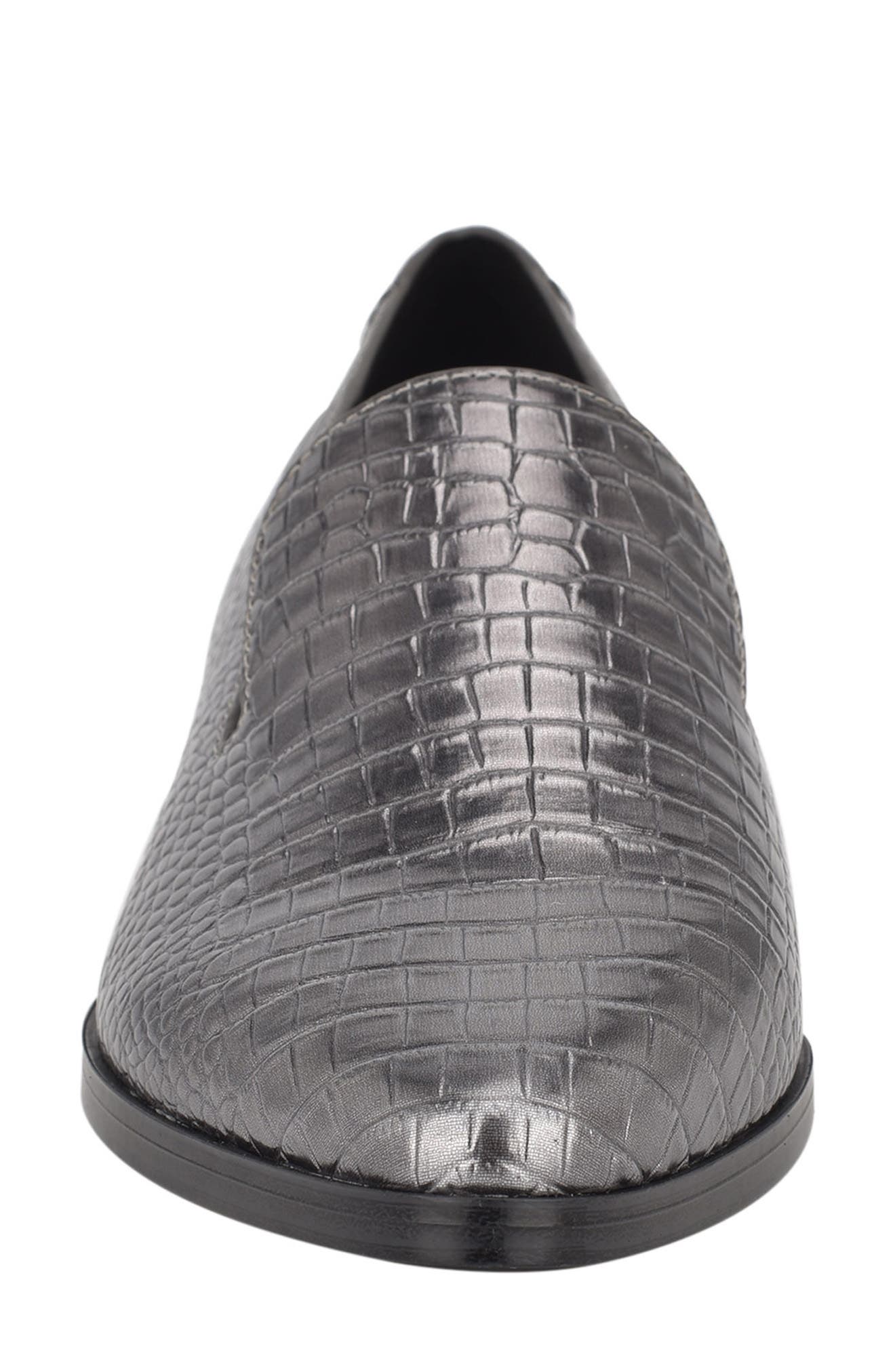 Zolee Croc Embossed Faux Leather Loafer, Alternate, color, PEWTER METALLIC CROCO