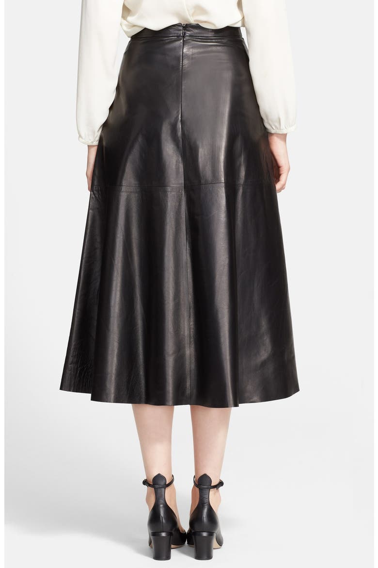 Lightweight Leather Midi Skirt, Alternate, color, BLACK