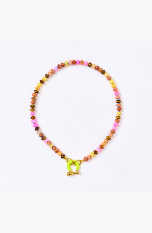 Shop Spicy Dan Chikin Mixed Gemstone Gold Plated Necklace In Multi