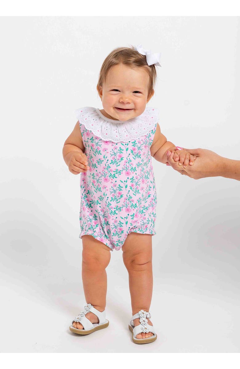 Florence Eiseman Floral Print Romper with Eyelet Collar, Alternate, color, Pink