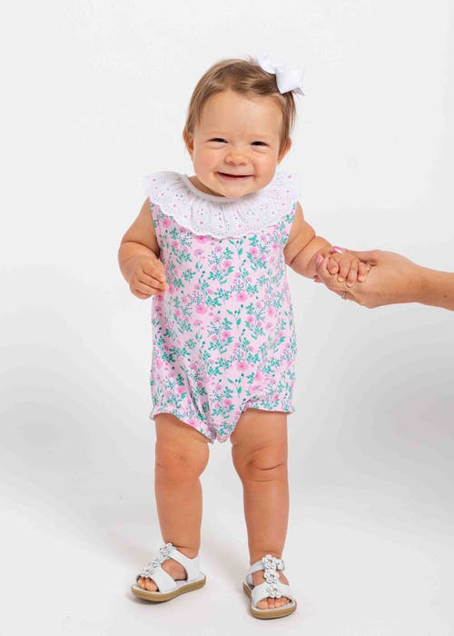 Florence Eiseman Floral Print Romper With Eyelet Collar In Pink