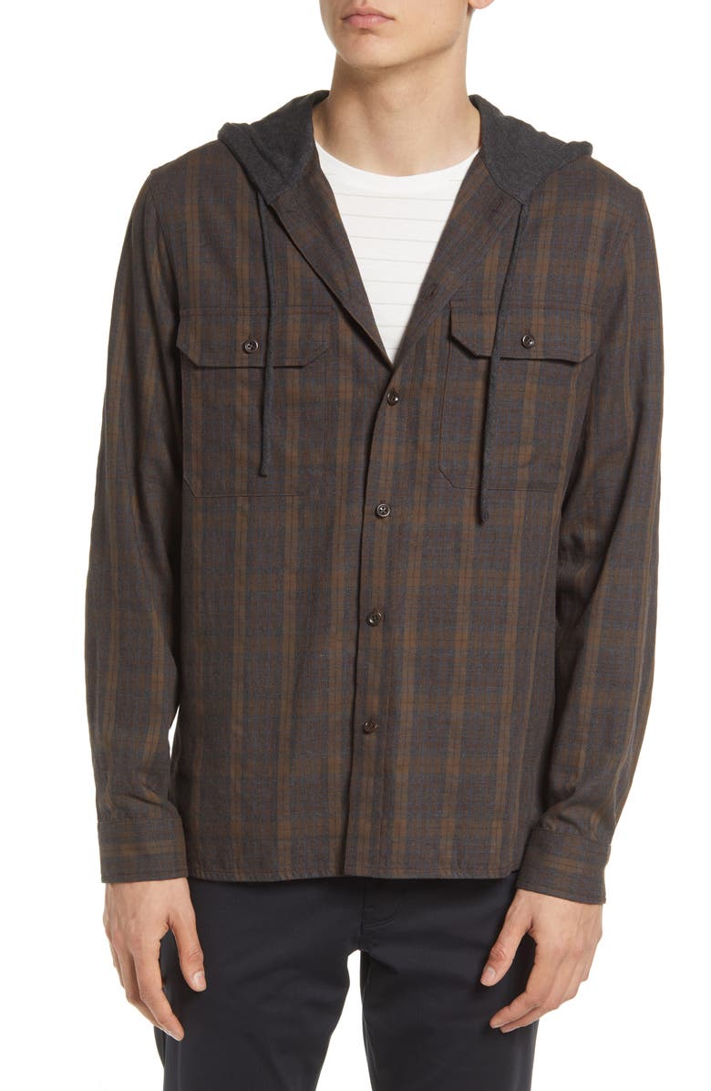 Vince Bixby Plaid Cotton Blend Hooded Button-Up Shirt, Alternate, color,