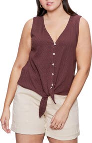Sanctuary Vacation Textured Tie Front Button-Up Tank