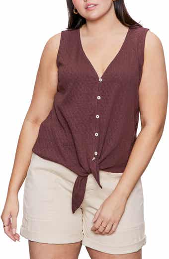 Sanctuary Vacation Textured Tie Front Button-Up Tank