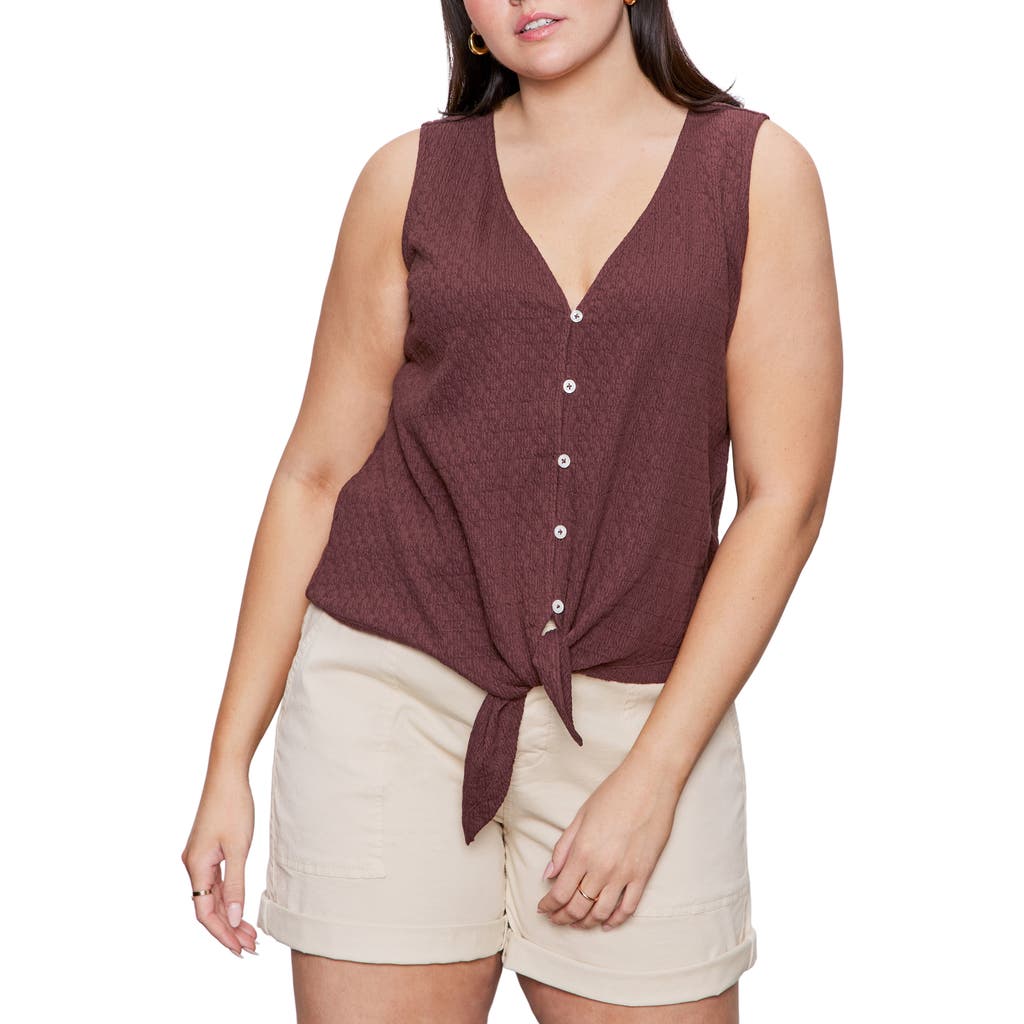 Sanctuary Vacation Textured Tie Front Button-up Tank In Brown