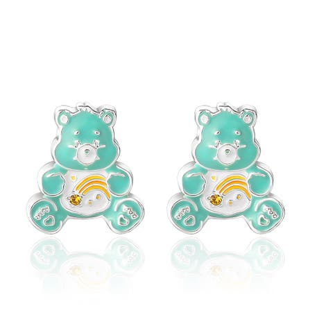 Silver Flash-Plated 3D Stud Earrings with Crystal Accent