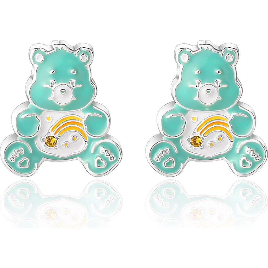 Care Bears Silver Flash-plated 3d Stud Earrings With Crystal Accent In Brown