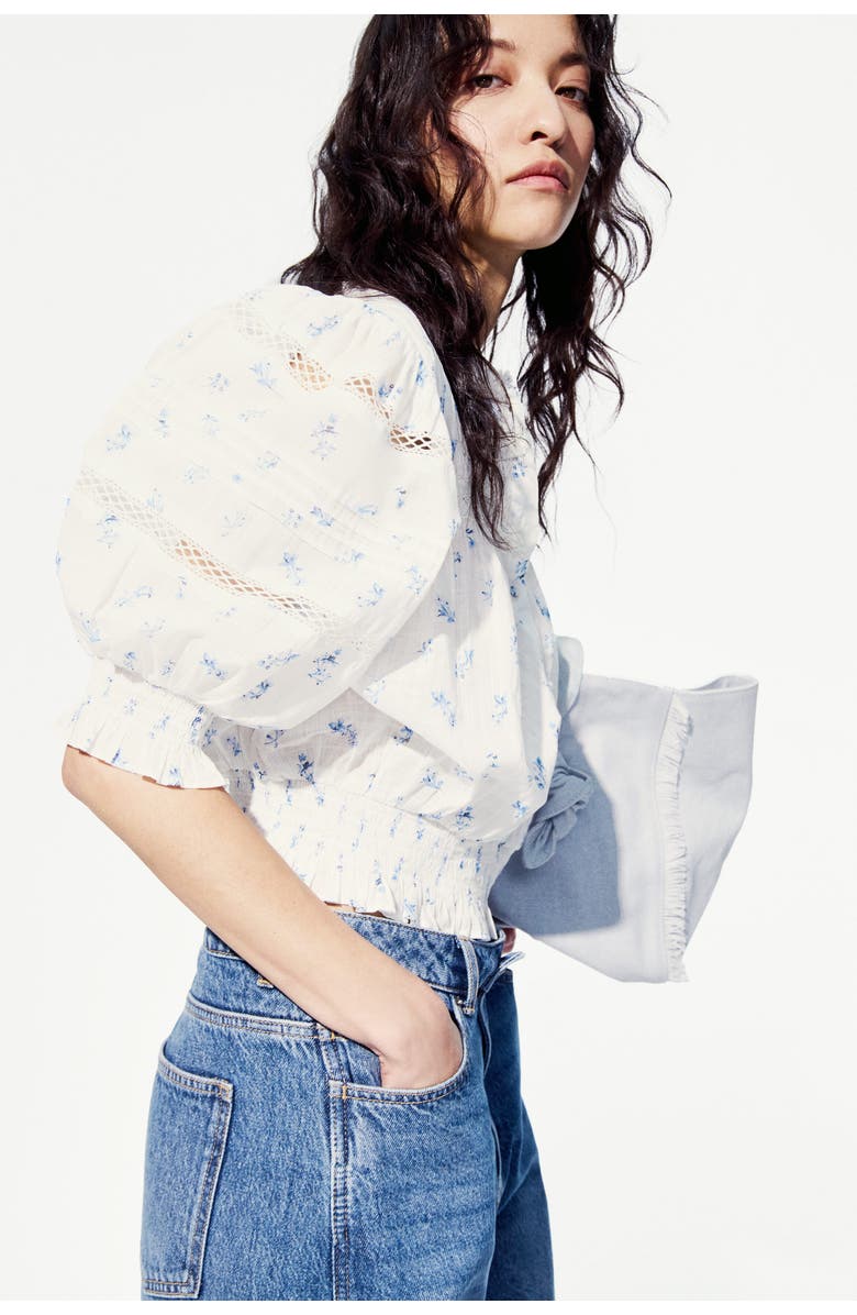 H&M Pintucked cotton blouse, Alternate, color, White/Floral