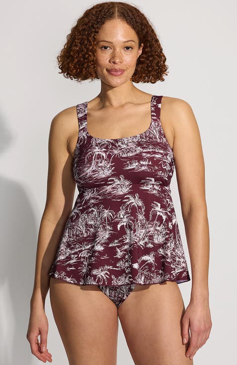 D-Cup Flutter Scoop Neck Tankini Top Comfort Adjustable Straps