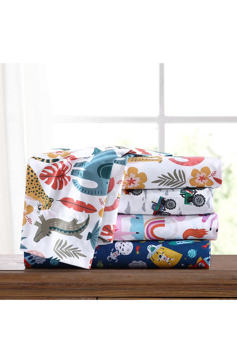 POPPY AND FRITZ Unicorn Print Microfiber Sheet Set, Alternate, color, Bright Pink