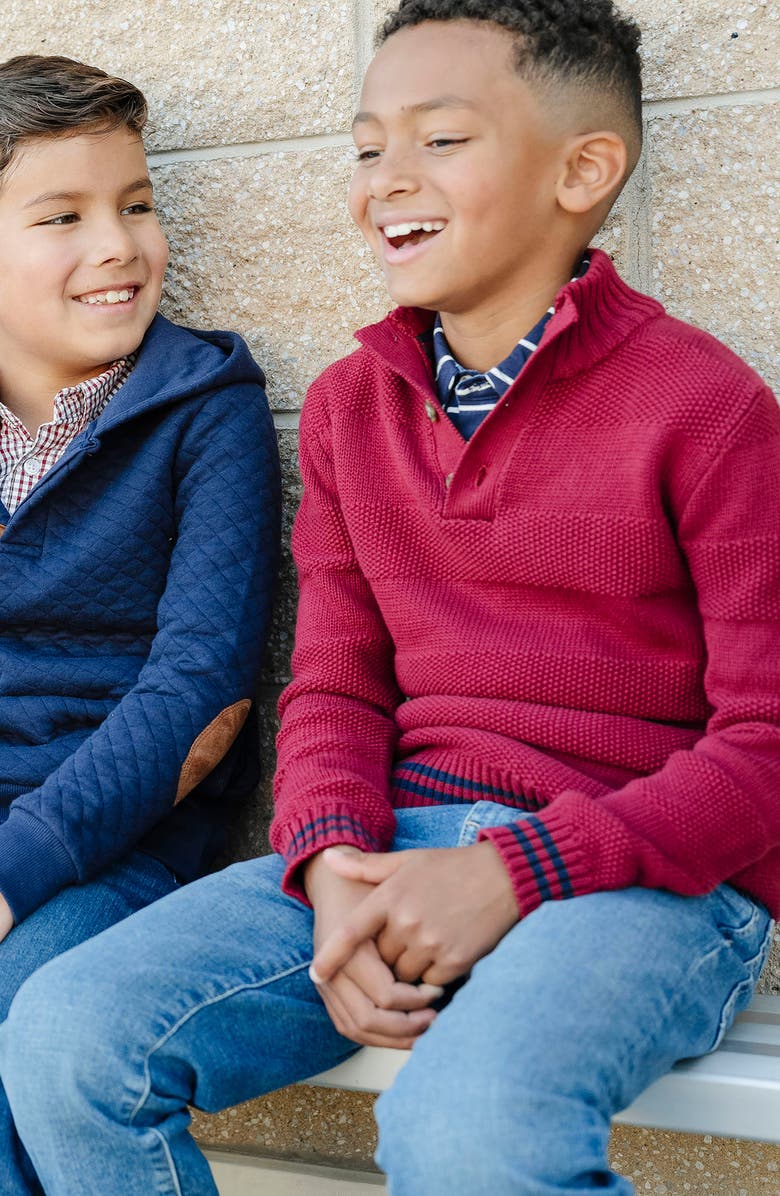 Hope & Henry Kids' Organic Mock Neck Stripe Sweater, Alternate, color, Dark Red