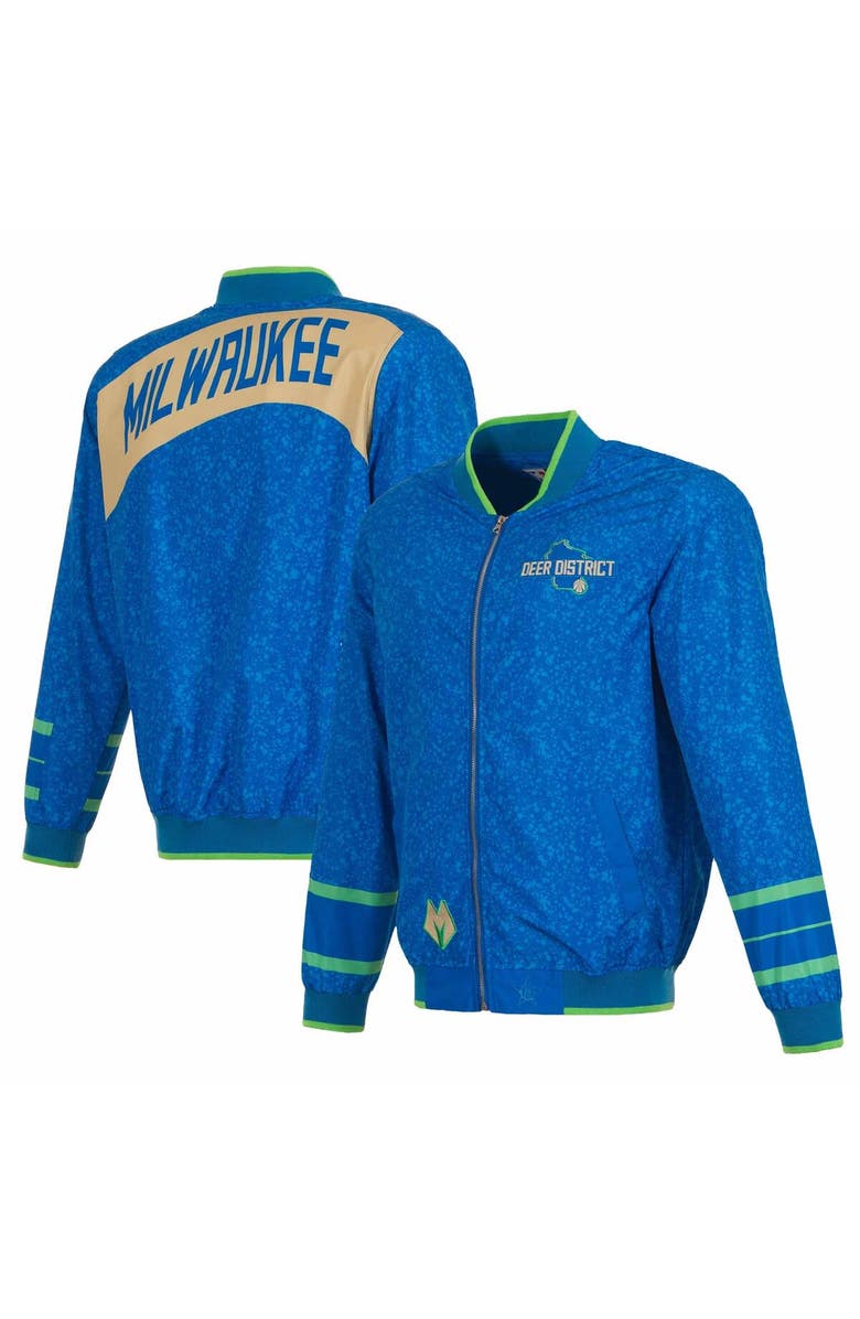 JH DESIGN Men's JH Design Blue Milwaukee Bucks 2023/24 City Edition Full-Zip Bomber Jacket, Main, color, 