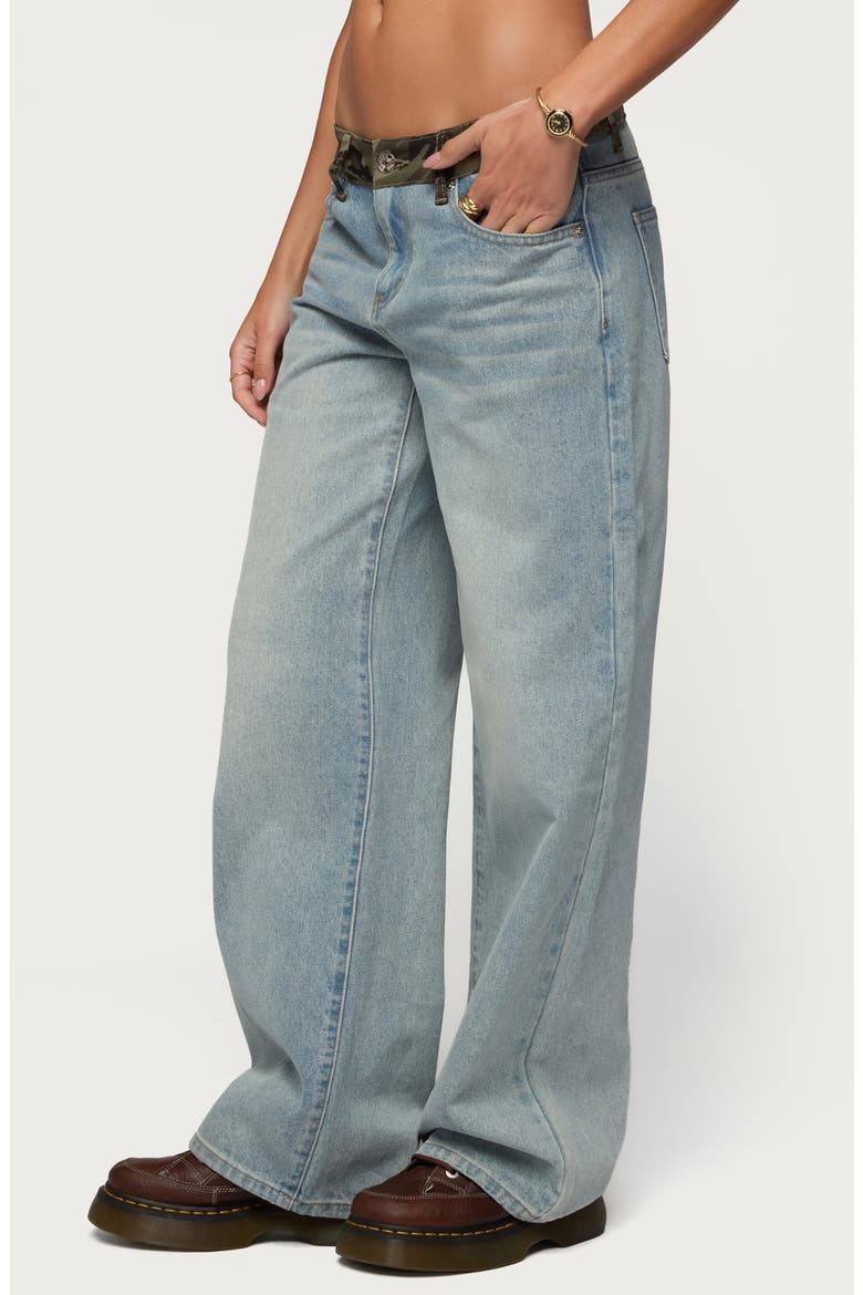 Camo Waist Low Rise Baggy Jeans, Alternate, color, LIGHT-BLUE-WASHED