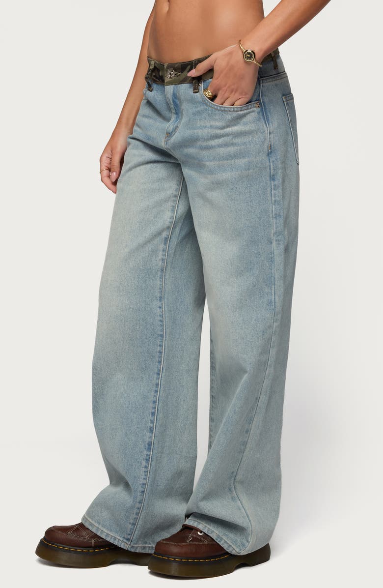 EDIKTED Camo Waist Low Rise Baggy Jeans, Alternate, color, 