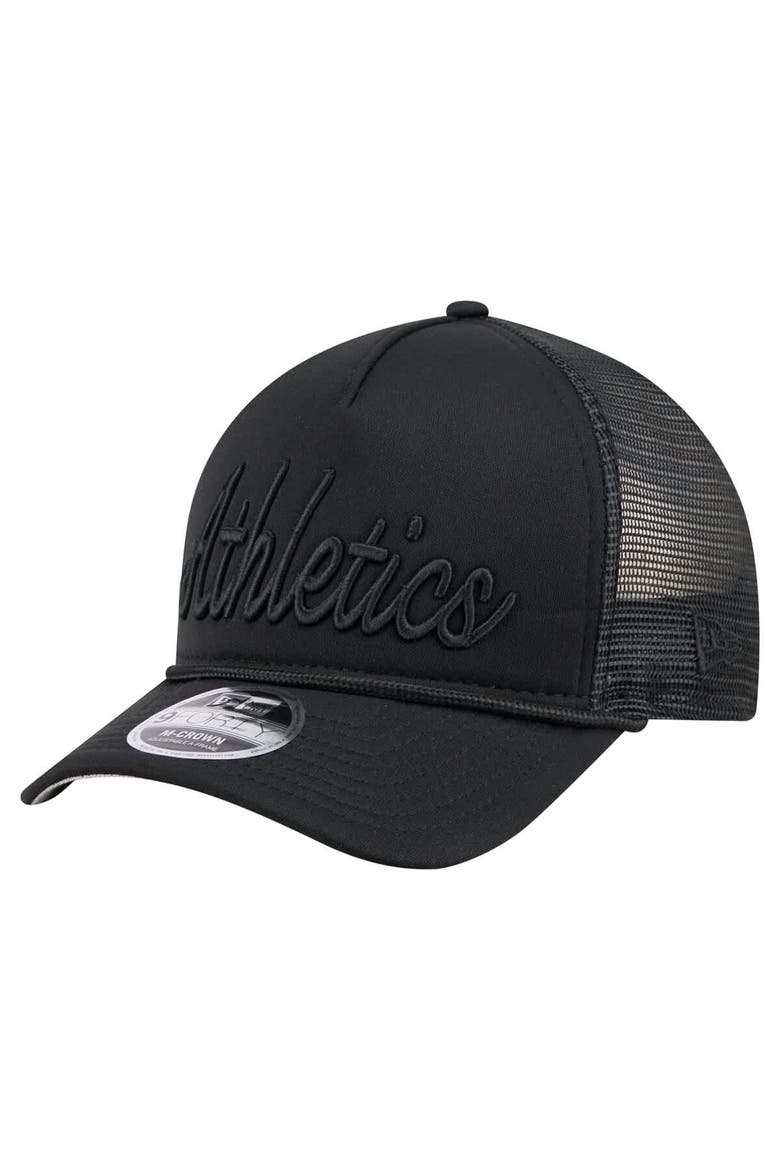 Men's New Era Black Athletics City Initial 9FORTY A-Frame M-Crown Adjustable Trucker Hat, Main, color, Black