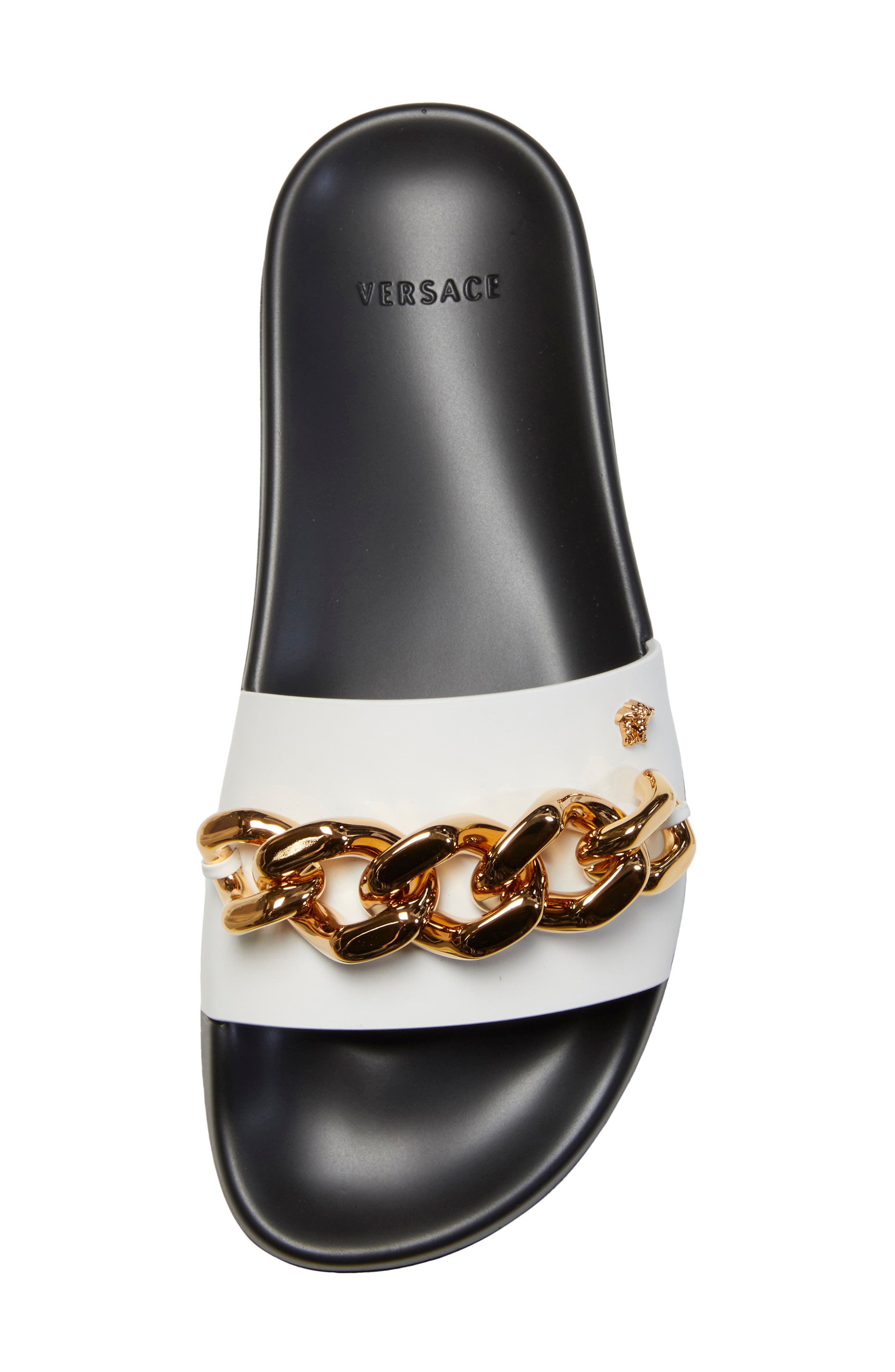 Medusa Chain Slide Sandal, Alternate, color, WHITE/ BLACK/ GOLD