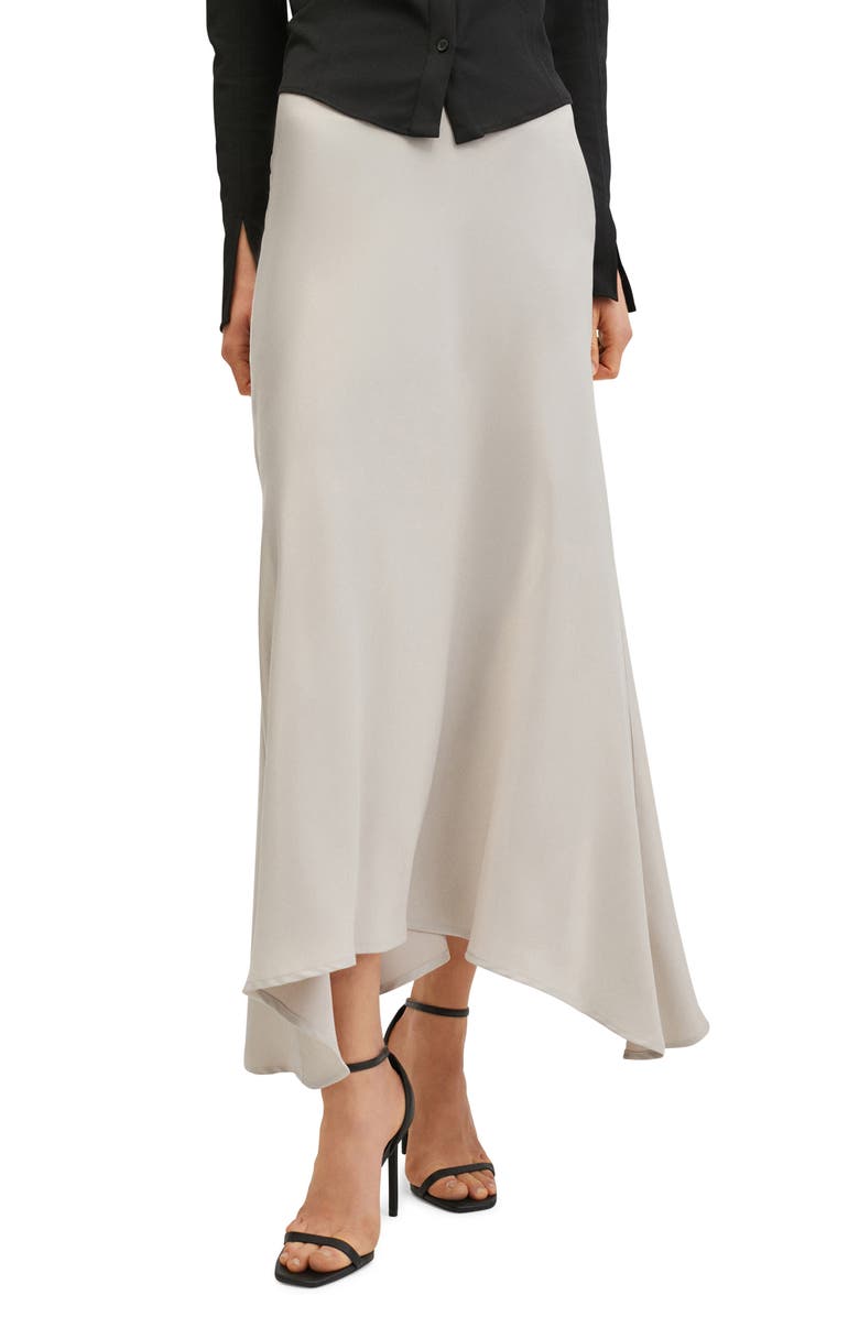MANGO Asymmetric Satin Midi Skirt, Main, color, 
