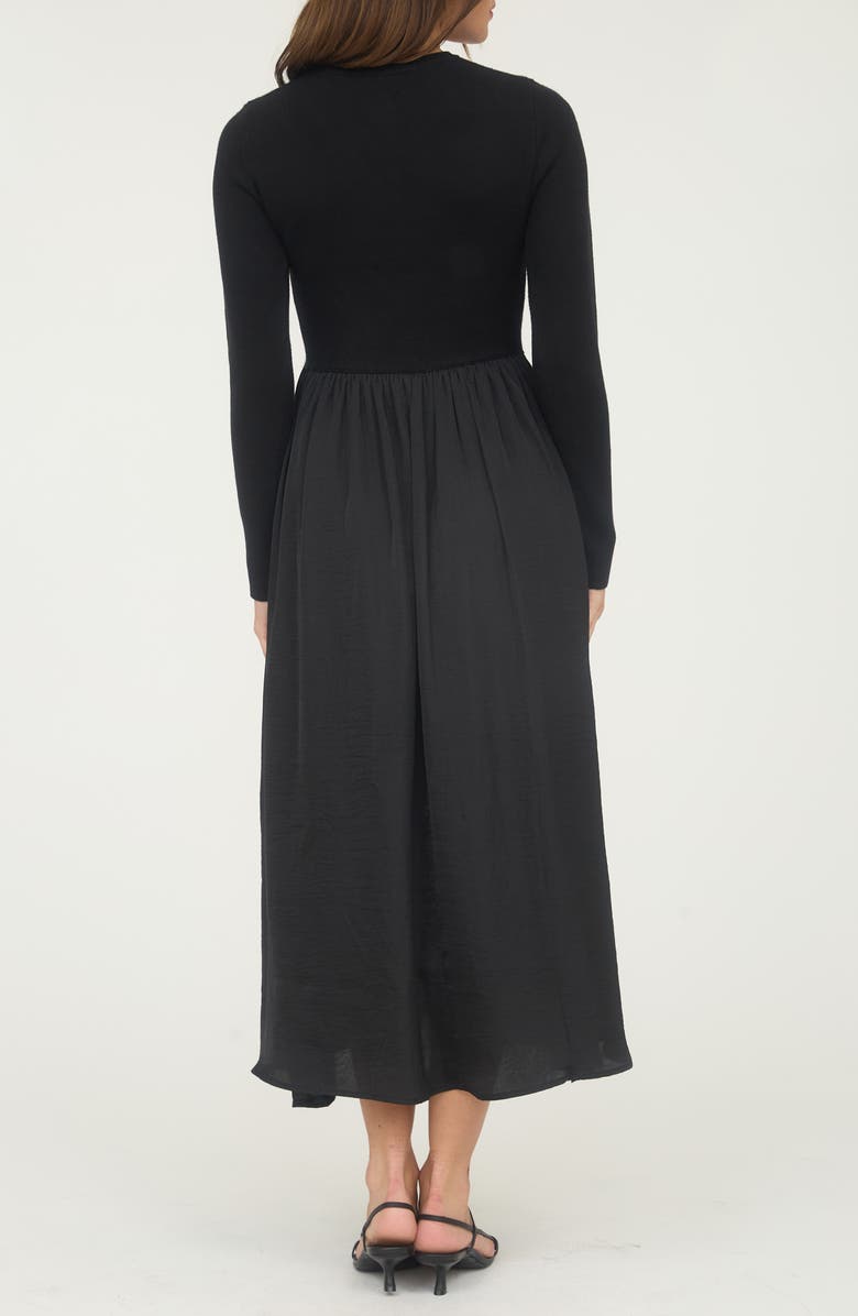 AUGUST SKY Mixed Media Long Sleeve Maxi Dress, Alternate, color, Black