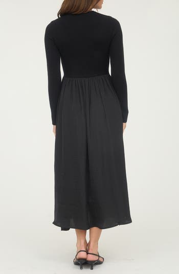 Mixed Media Long Sleeve Maxi Dress