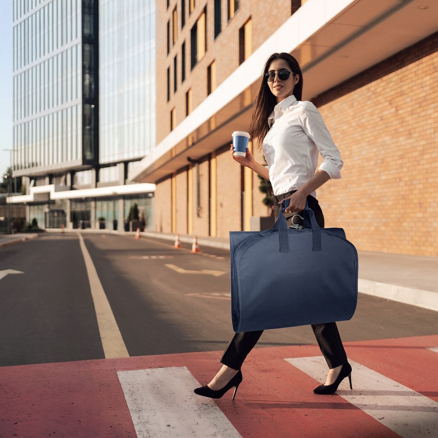 Wallybags 60" Premium Tri-Fold Travel Garment Bag with exterior pocket, Alternate, color, Navy