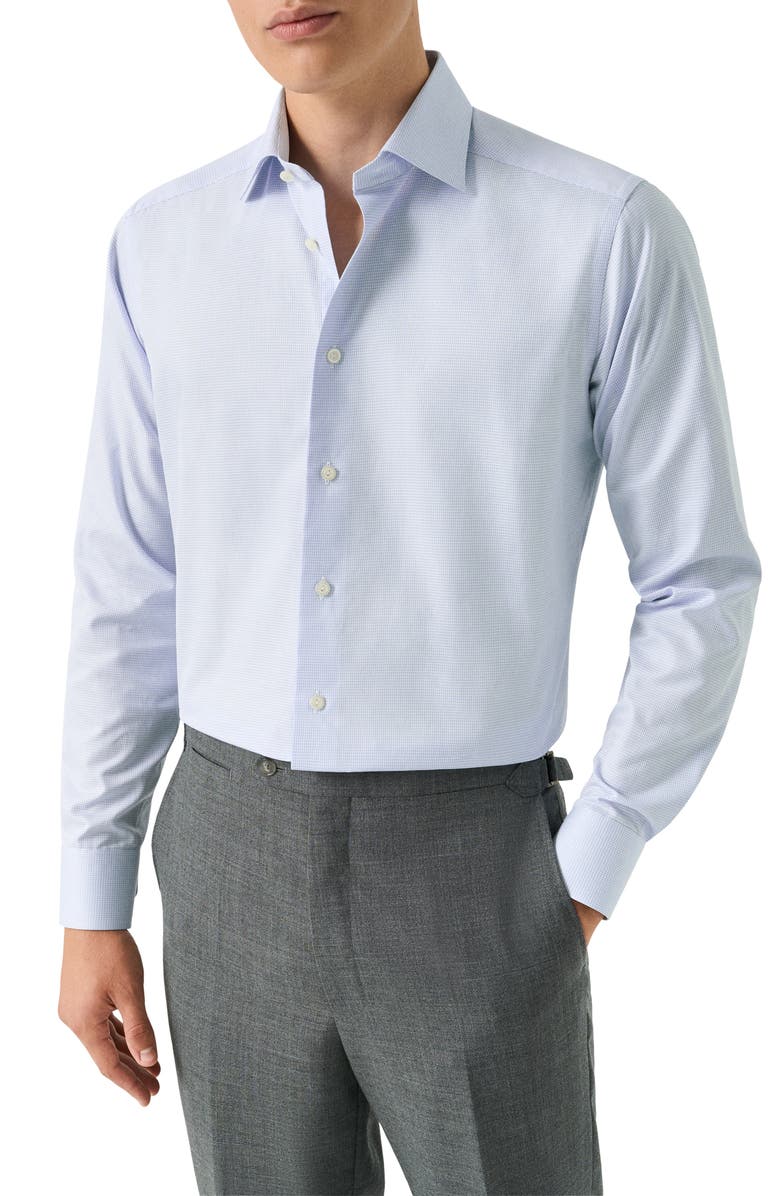 Eton Slim Fit Signature Twill Houndstooth Button-Up Shirt, Main, color, Light Blue