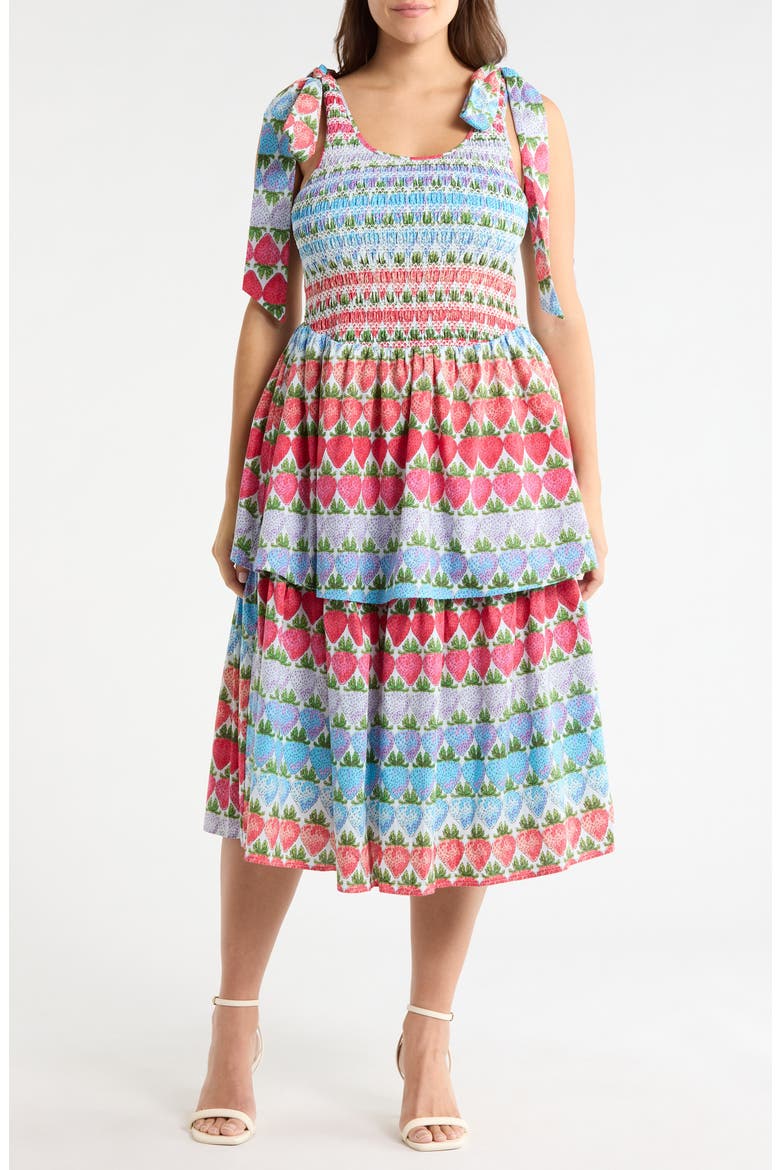 Berry Burst Layered Ruffle Tie Strap Midi Dress, Main, color, MULTI
