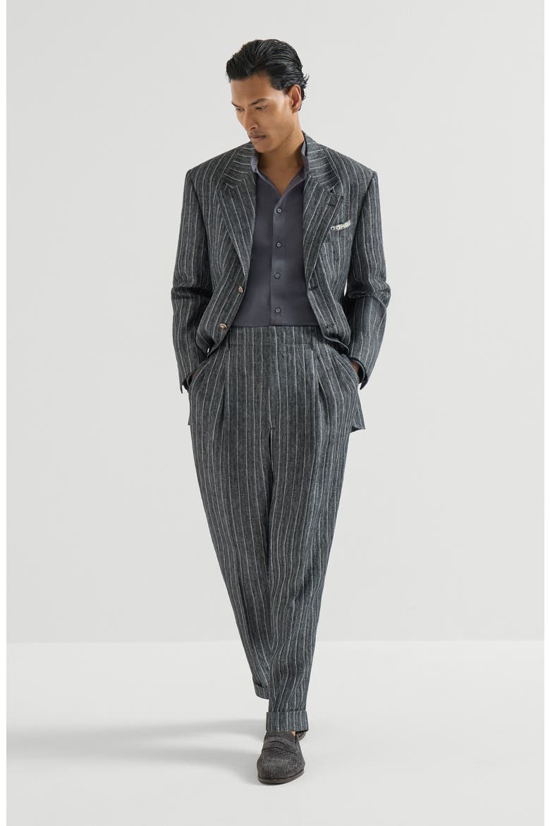 Garment-dyed shirt in cotton twill with Mandarin collar, Alternate, color, Anthracite