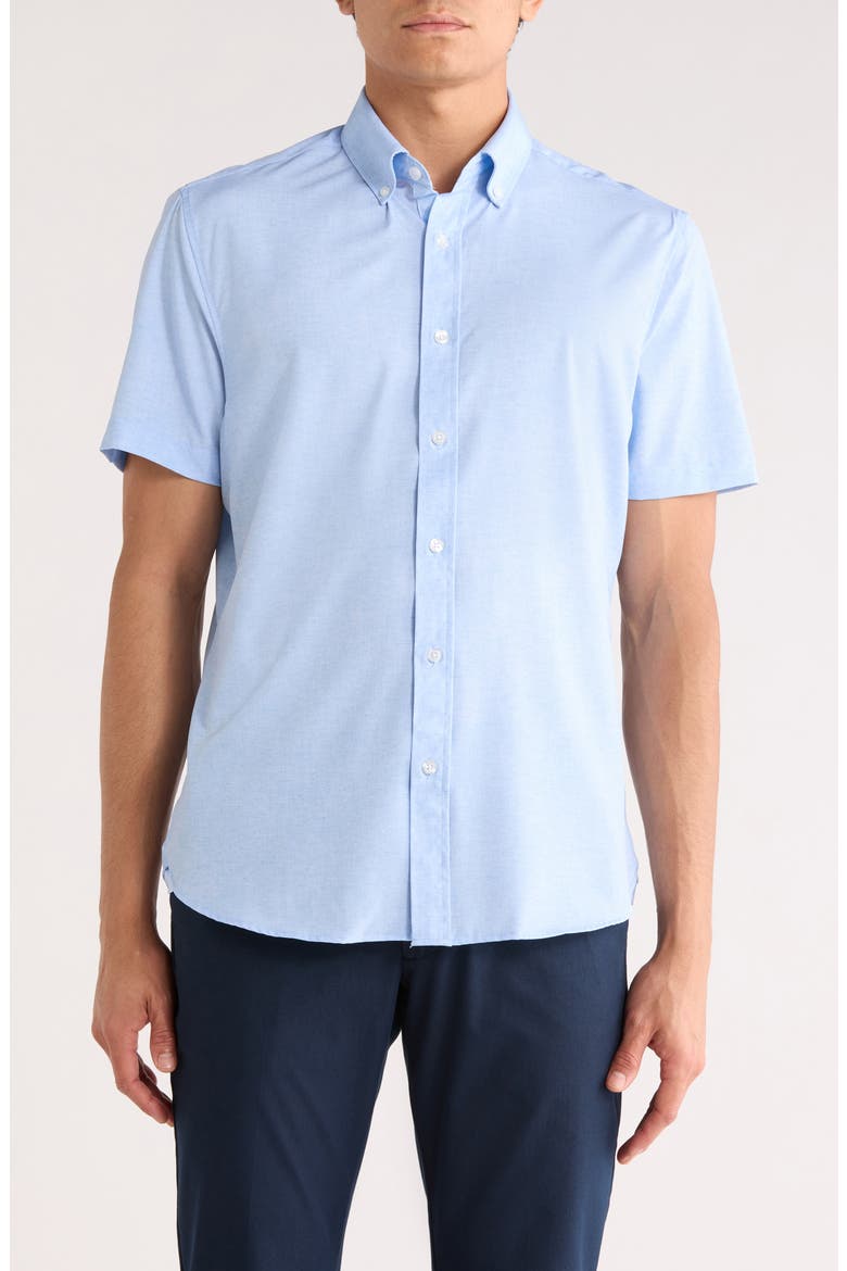 Short Sleeve Woven Button-Down Shirt, Main, color, LIGHT BLUE