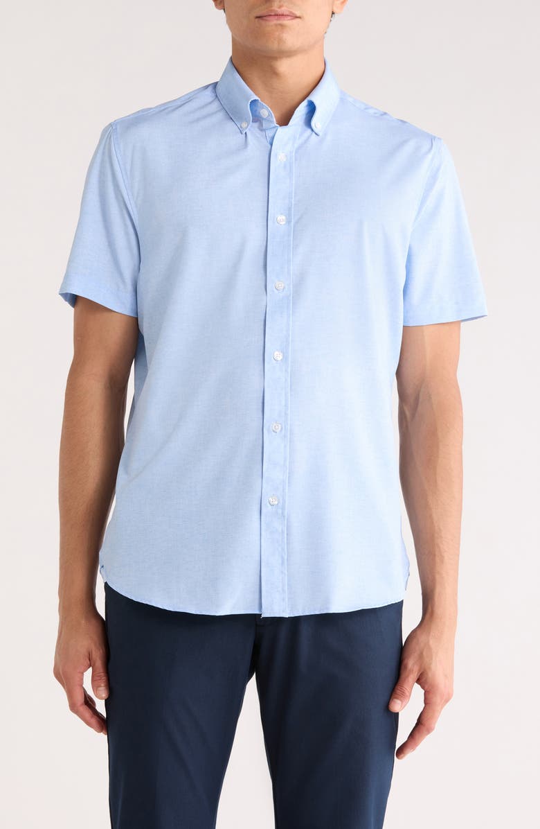 CONSTRUCT Short Sleeve Woven Button-Down Shirt, Main, color, Light Blue