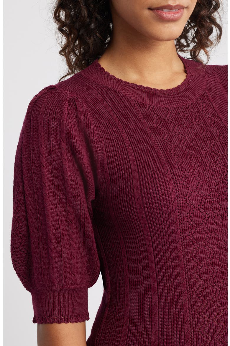 Pointelle Elbow Sleeve Sweater, Alternate, color, WILD PLUM