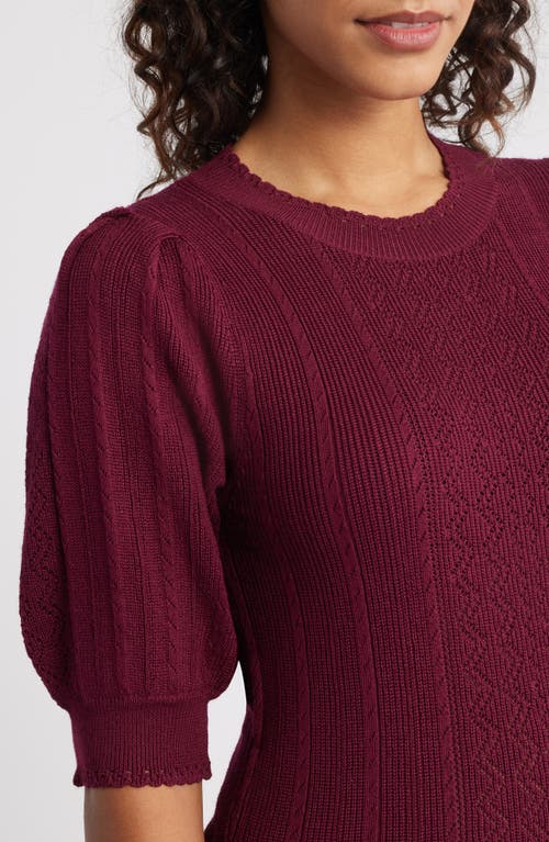 Wit & Wisdom Pointelle Elbow Sleeve Sweater In Burgundy