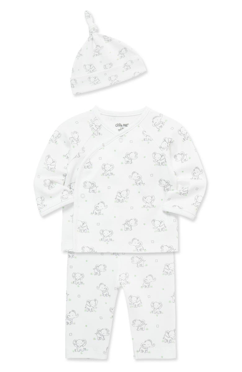 Little Me Elephants Take Me Home 3-Piece Organic Cotton Cardigan & Pants Set, Alternate, color, White