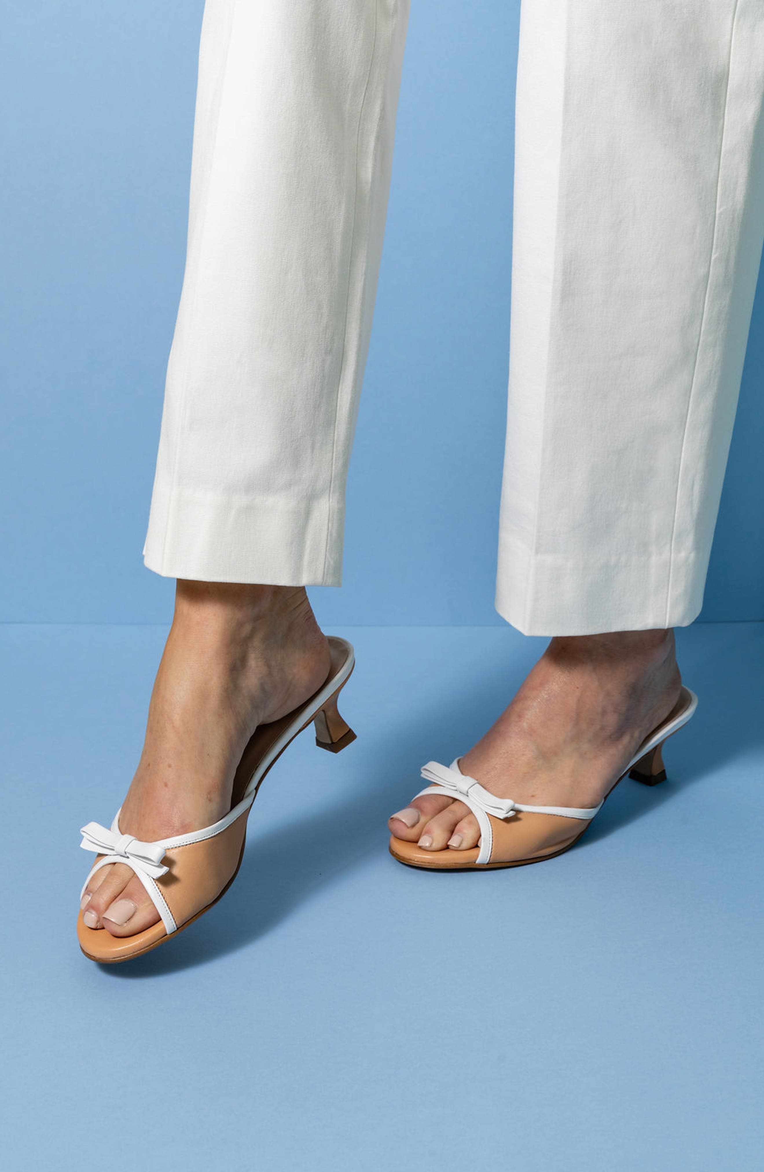 patricia green Bettye Kitten Heel Slide Sandal, Alternate, color, Beige/ White