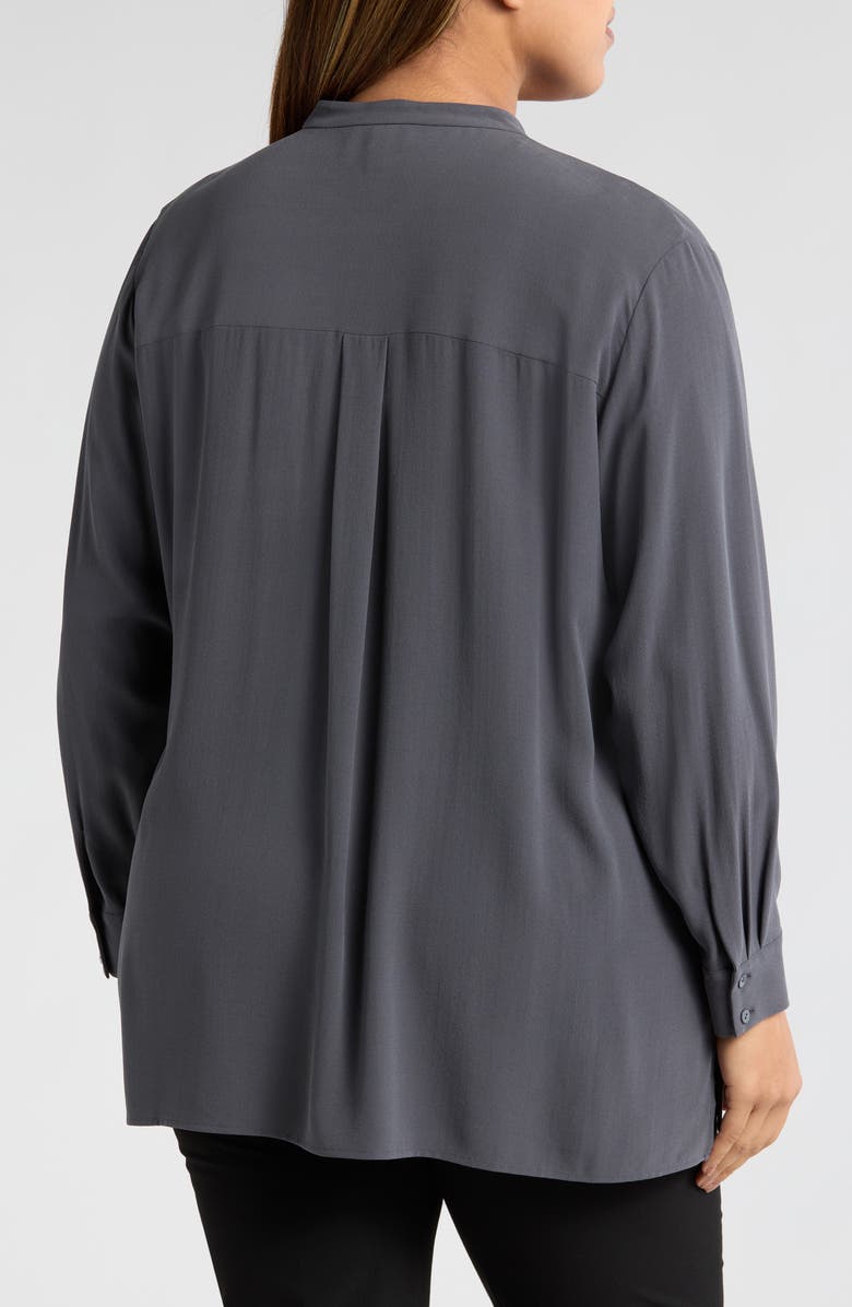 Eileen Fisher Band Collar Silk Button-Up Shirt, Alternate, color, 