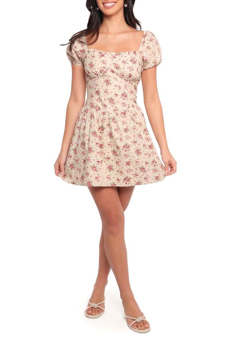 Isobelle Floral Puff Sleeve Cotton Mini Sundress, Main, color, RED FLORAL