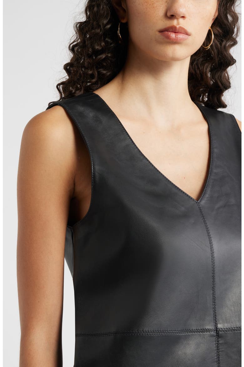 Sleeveless Leather V-Neck Minidress, Alternate, color, BLACK