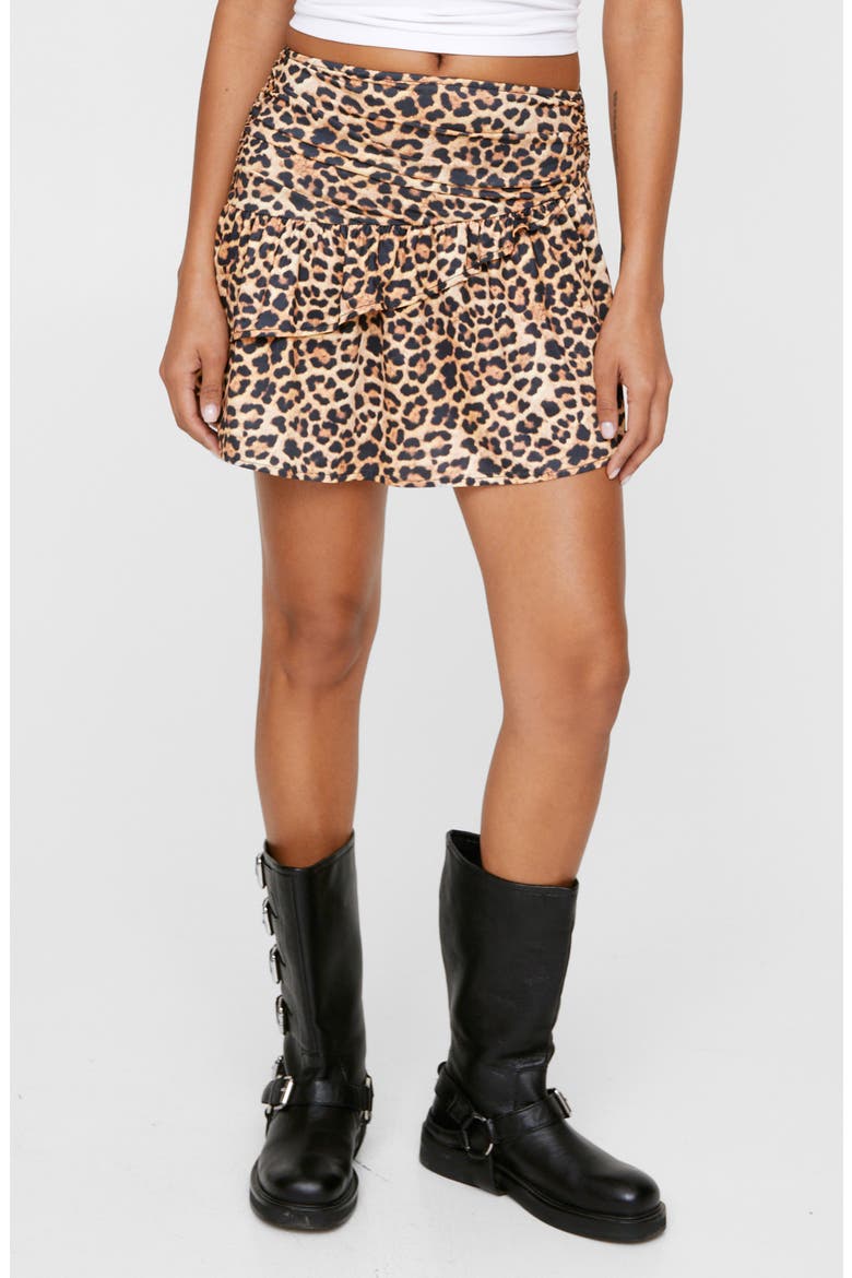 Leopard Print Ruffle Miniskirt, Main, color, LEOPARD