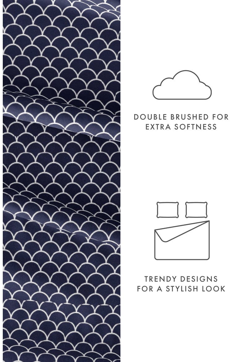 Premium Ultra Soft Scallops Pattern 4-Piece Bed Sheet Set, Alternate, color, NAVY